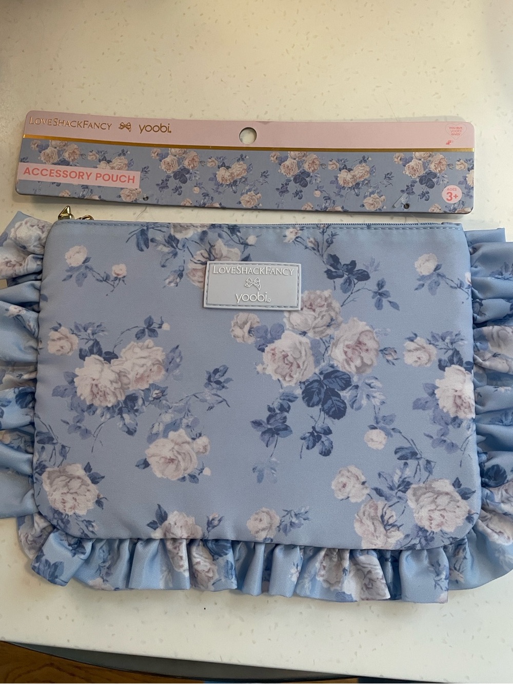 NEW Love Shack Fancy x Yoobi Everblooming Rosettes Flat Zip Pencil Case